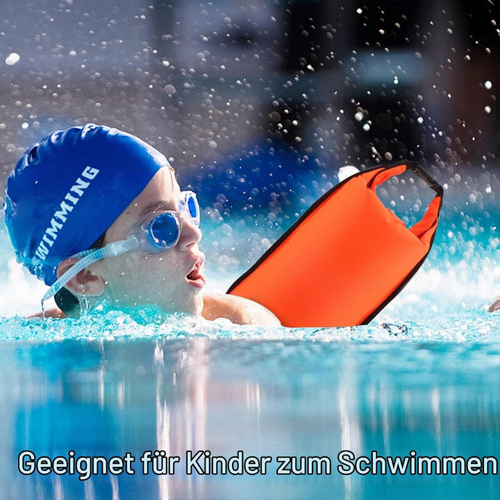 Schwimmboje, 20L Trockensack, Zwei Kammern, Aufblasbare Schwimmhilfe mit Wasserdichter Handytasche,