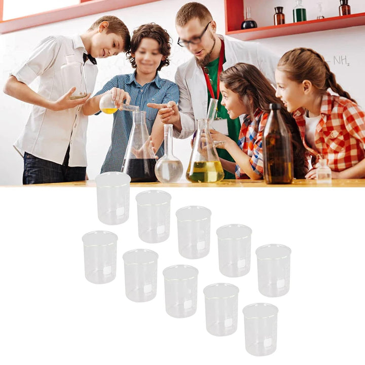 10 Stück Boro silikat glas becher Set, 10/25/50/150/250ml Graduierten-Labor-Messbecher mit Auslass,