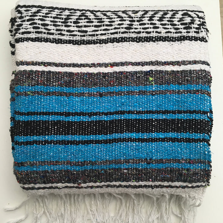 Mexikanische Decke/überwurf/Teppich, 6-farbig, für Picknick, Camping, Festival, blau