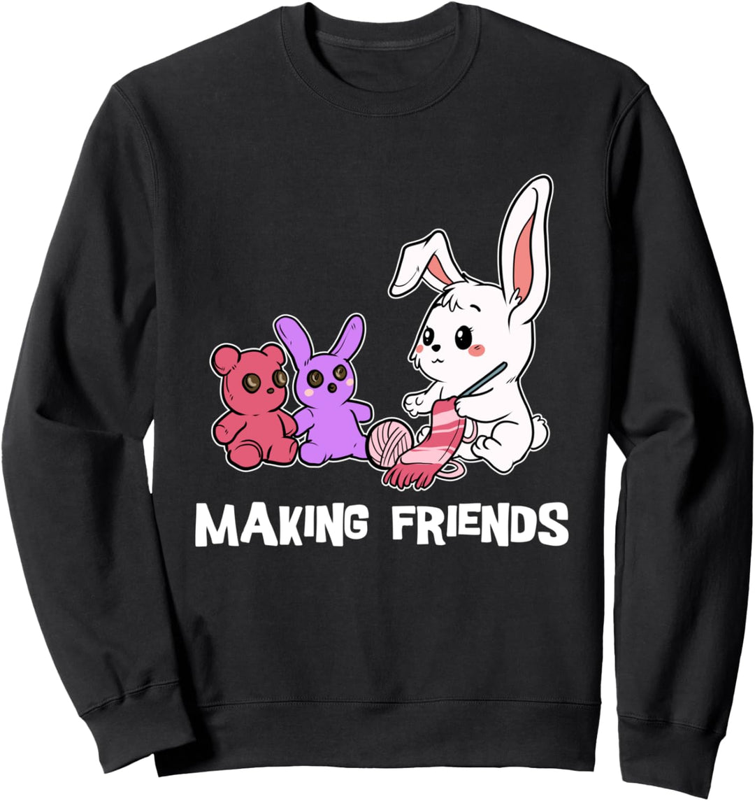 Lustige Strickender Hase Kaninchen Stricken Häkeln Nähen Sweatshirt