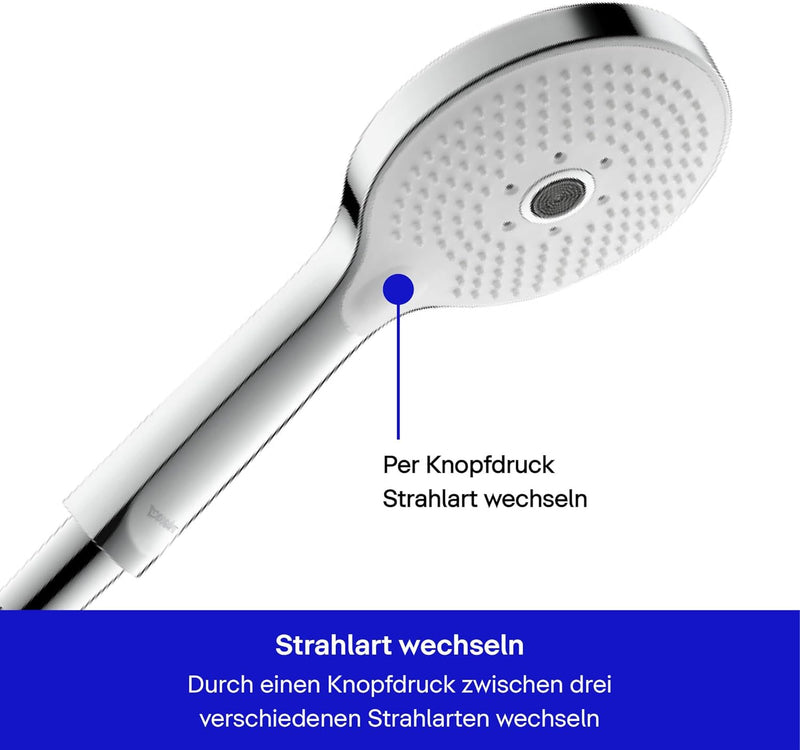 Duravit Universal Duschkopf, Duschbrause mit 3 Strahlarten (Rain, Pulse, Mono), Handbrause rund (Ø 1