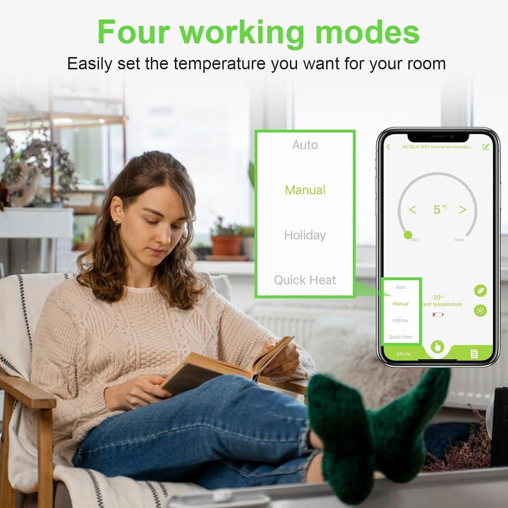 Smart Heizkörperthermostat mit APP ANTELA Digitales Display zur Kontrolle der Heiztemperatur, Kompat