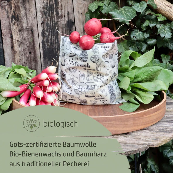 Kumanu | Bio-Bienenwachstuch - Snacktasche PAUSENPETER | Bienenwachstasche B20 x H22cm | plastikfrei