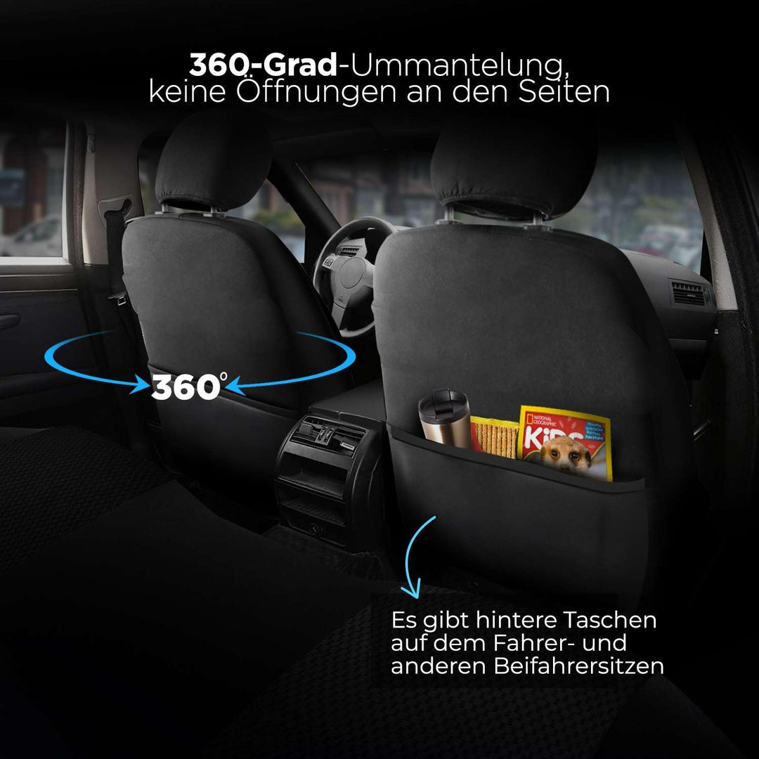 Autositzbezüge Universal für PKW & SUV – Premium Vordersitze Auto Sitzbezug aus Webstoff, Schwarz, A