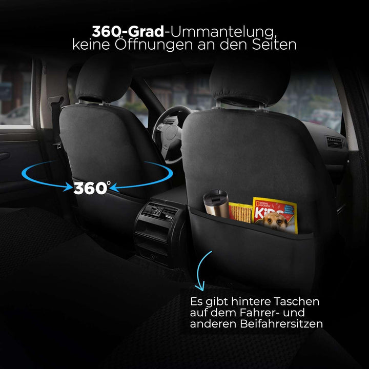 Autositzbezüge Universal für PKW & SUV – Premium Vordersitze Auto Sitzbezug aus Webstoff, Schwarz, A