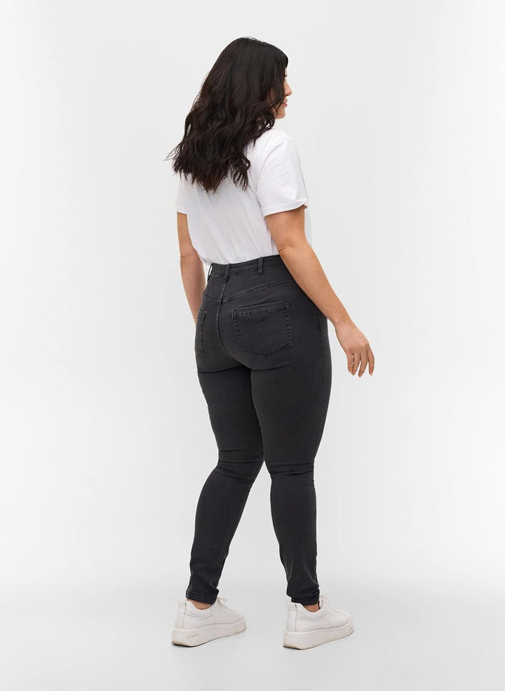 Zizzi Grosse Grössen Damen Super Slim Amy Jeans mit hoher Taille Gr 42-56 44W / 32L Grey Denim, 44W