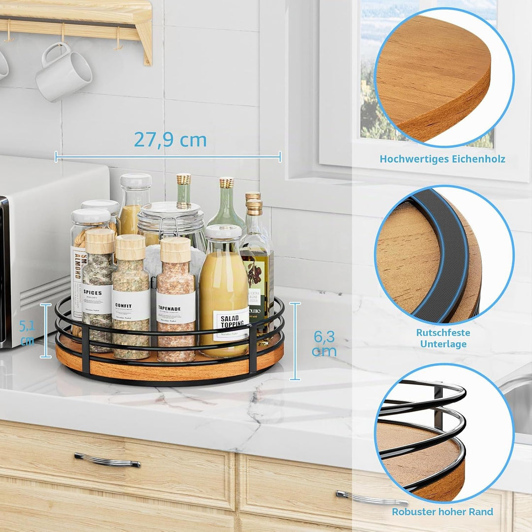 Lazy Susan Drehteller-Organizer aus Holz, rund, Lazy Susan für Schrank, Küche, Arbeitsplatte, Esstis
