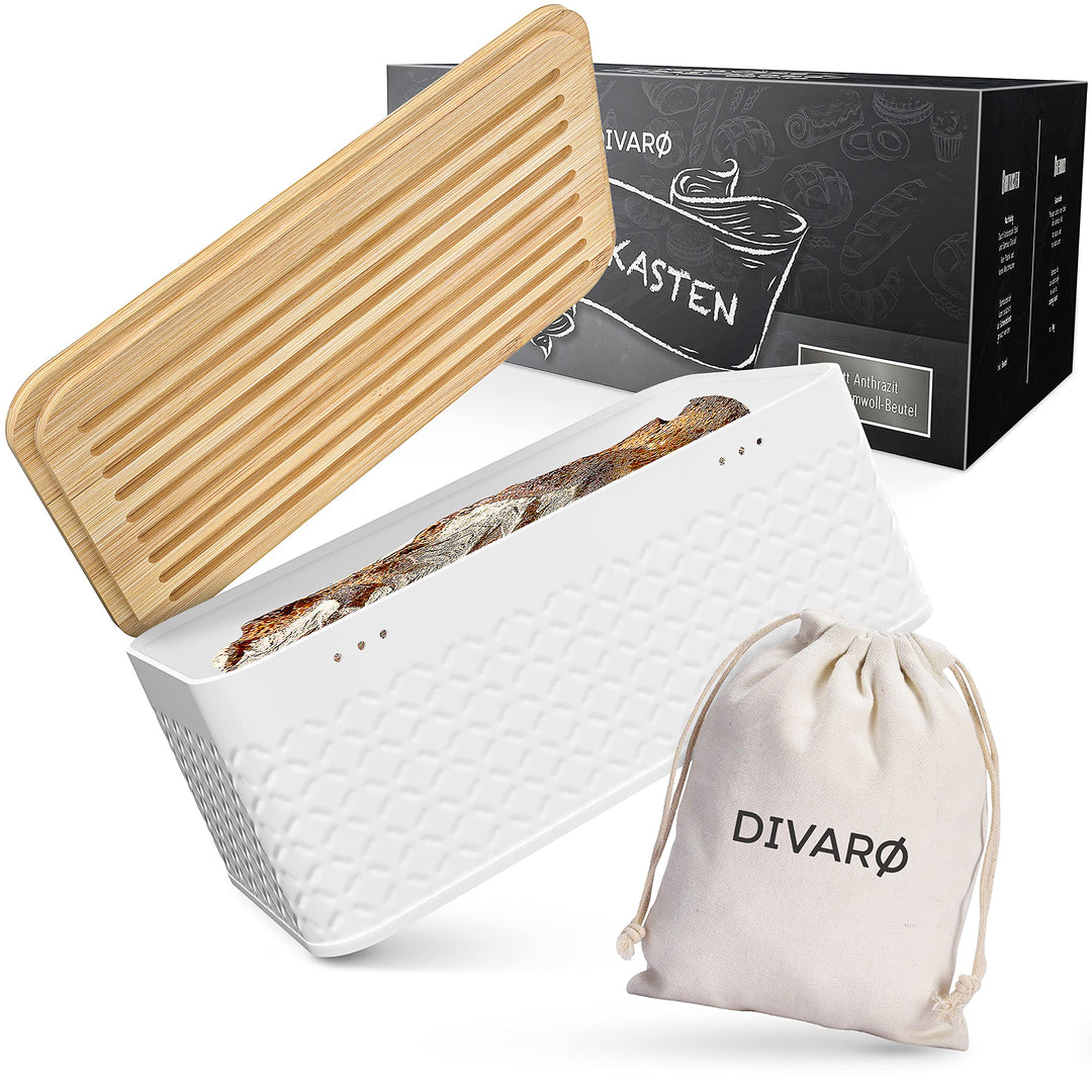 DIVARØ Brotkasten – Brotbox mit Bambusdeckel [2in1 Funktion] – Aus Karbonstahl für lange Frische – N