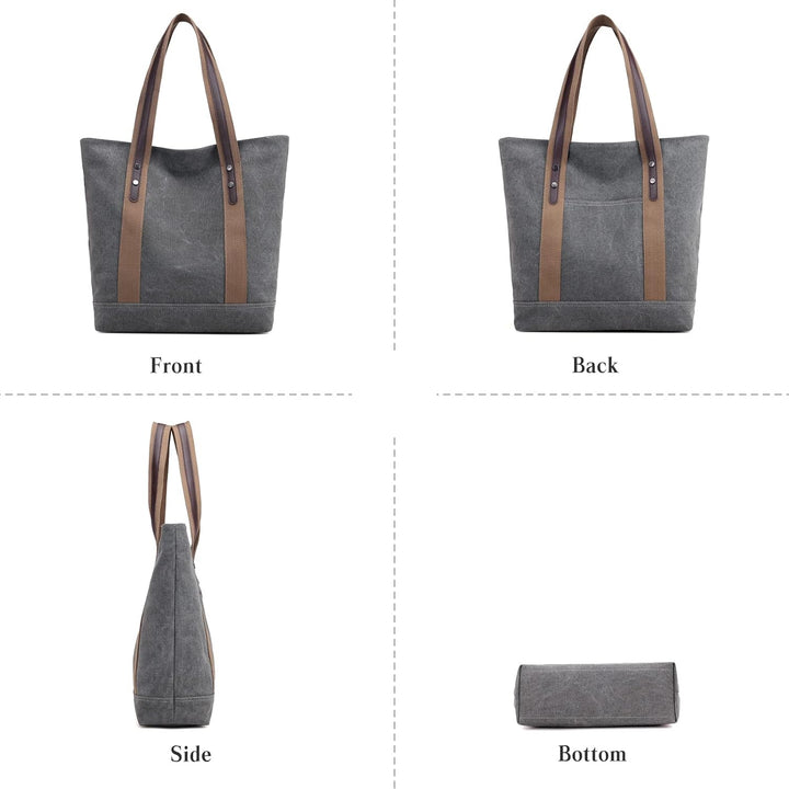 PORRASSO Damen Schultertasche Gross Canvas Handtasche Mode Tote Henkeltasche für Schule Arbeit Einka