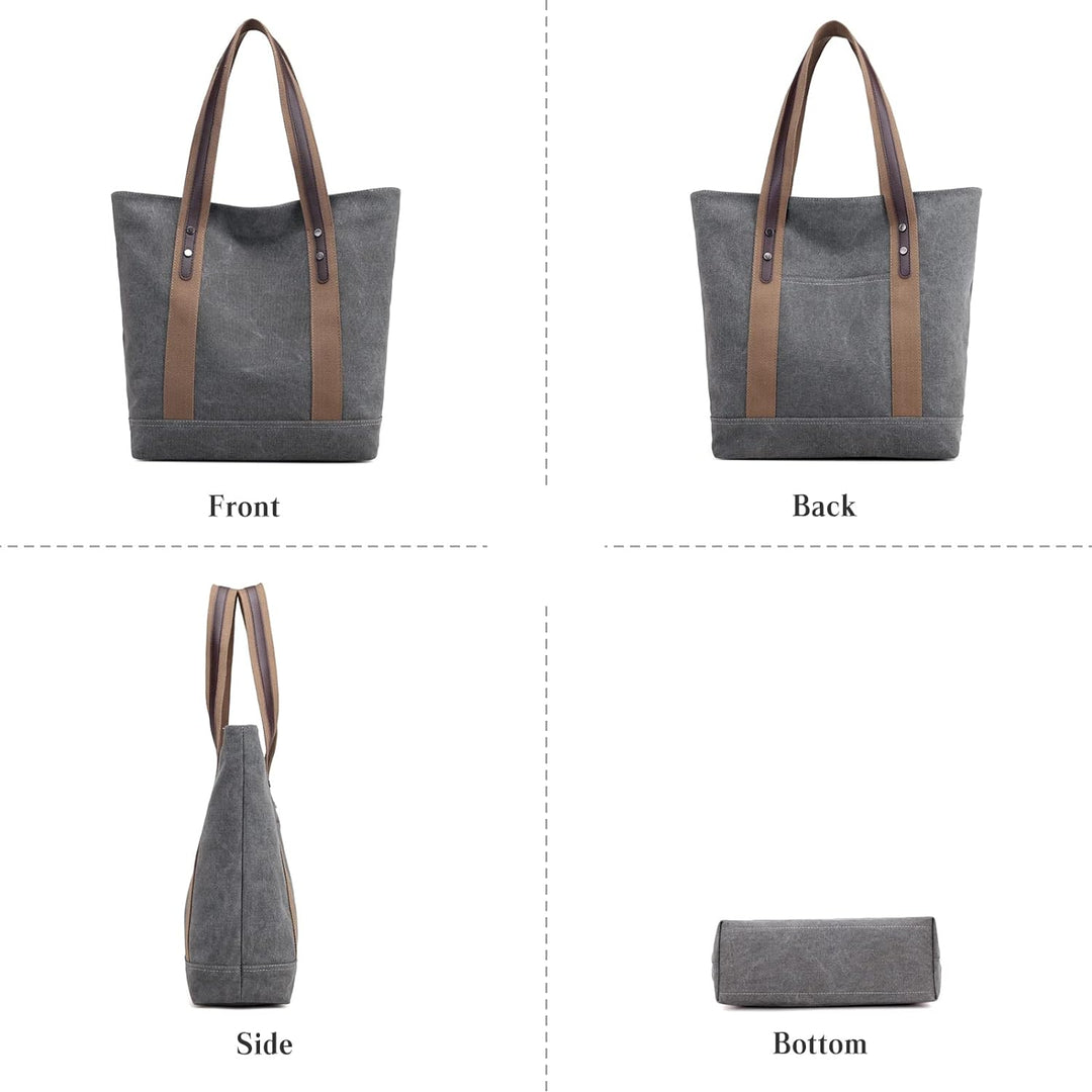 PORRASSO Damen Schultertasche Gross Canvas Handtasche Mode Tote Henkeltasche für Schule Arbeit Einka