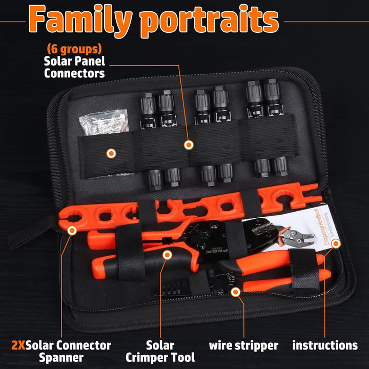 PEBA Solarstecker Crimpzange Set, Solar Crimpzange für 2.5/4/6mm² Solarpanel PV Solarkabel, mit 6 Pa