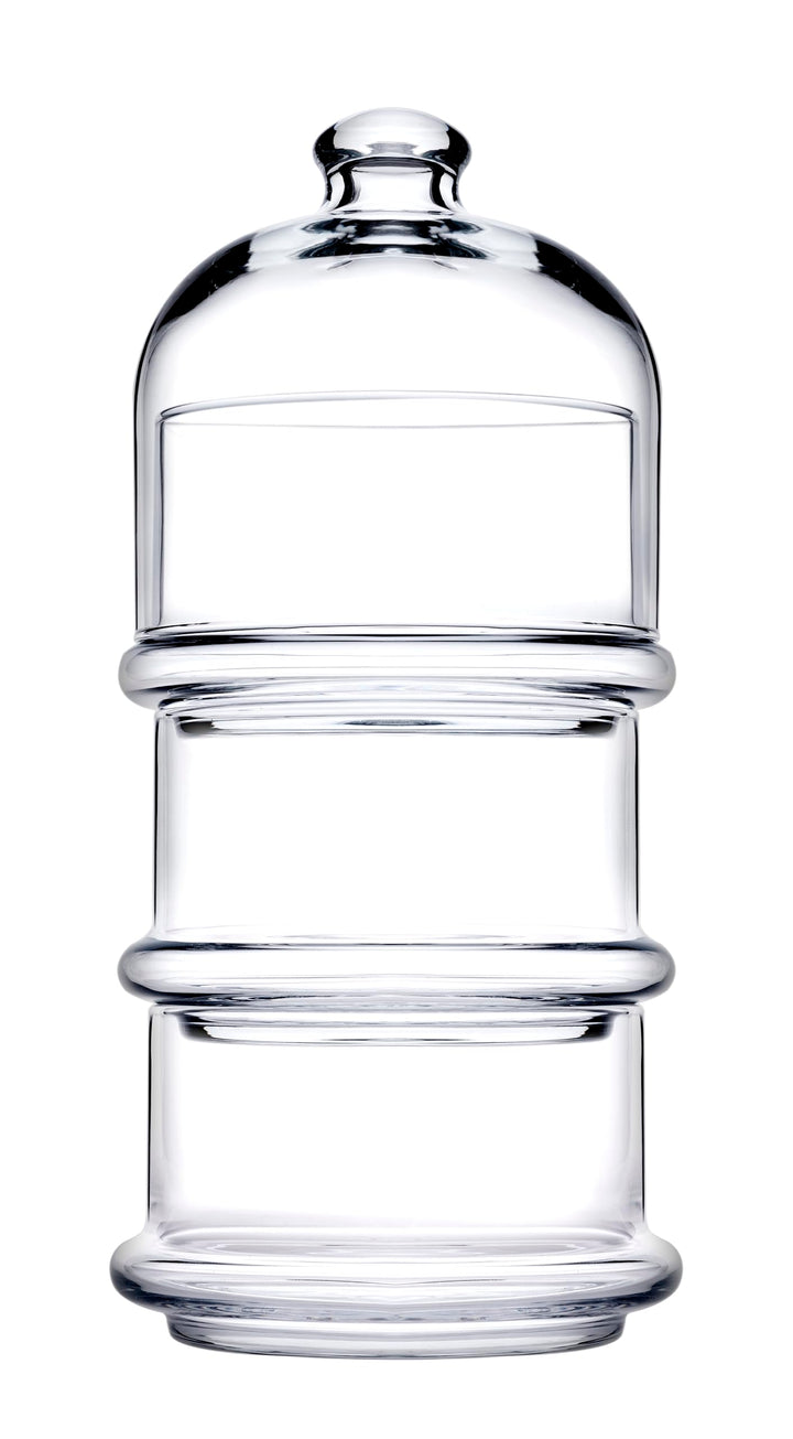 PASABAHCE 488854 Patisserie Basic Set 3 stapelbare Behälter mit Kuppel, Glas, transparent,,12x26 cm