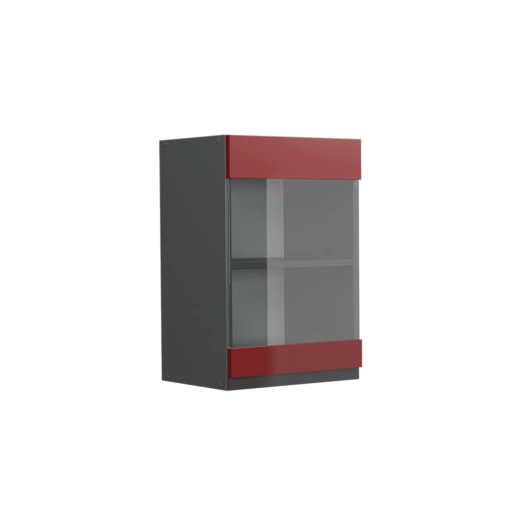 Vicco Küchenschrank Glas R-Line, Rot/Anthrazit, 40 cm J-Shape Rot Hängeglasschrank 40 cm grifflos, R