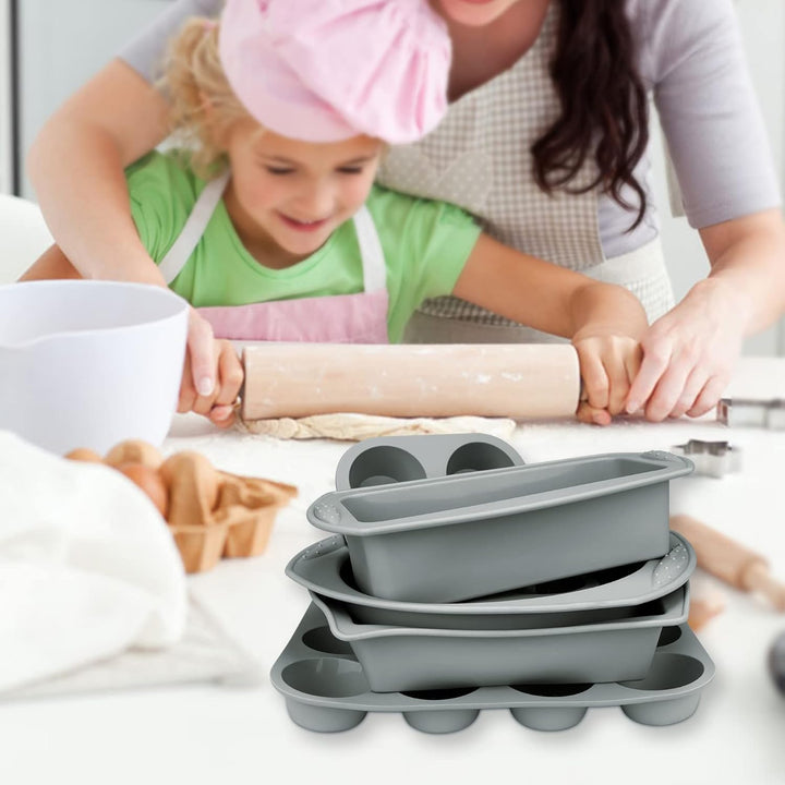 Aschef 12x Antihaft Silikon Backformen Brotbackform Kuchenform Muffinform mit Teigschaber Backpinsel