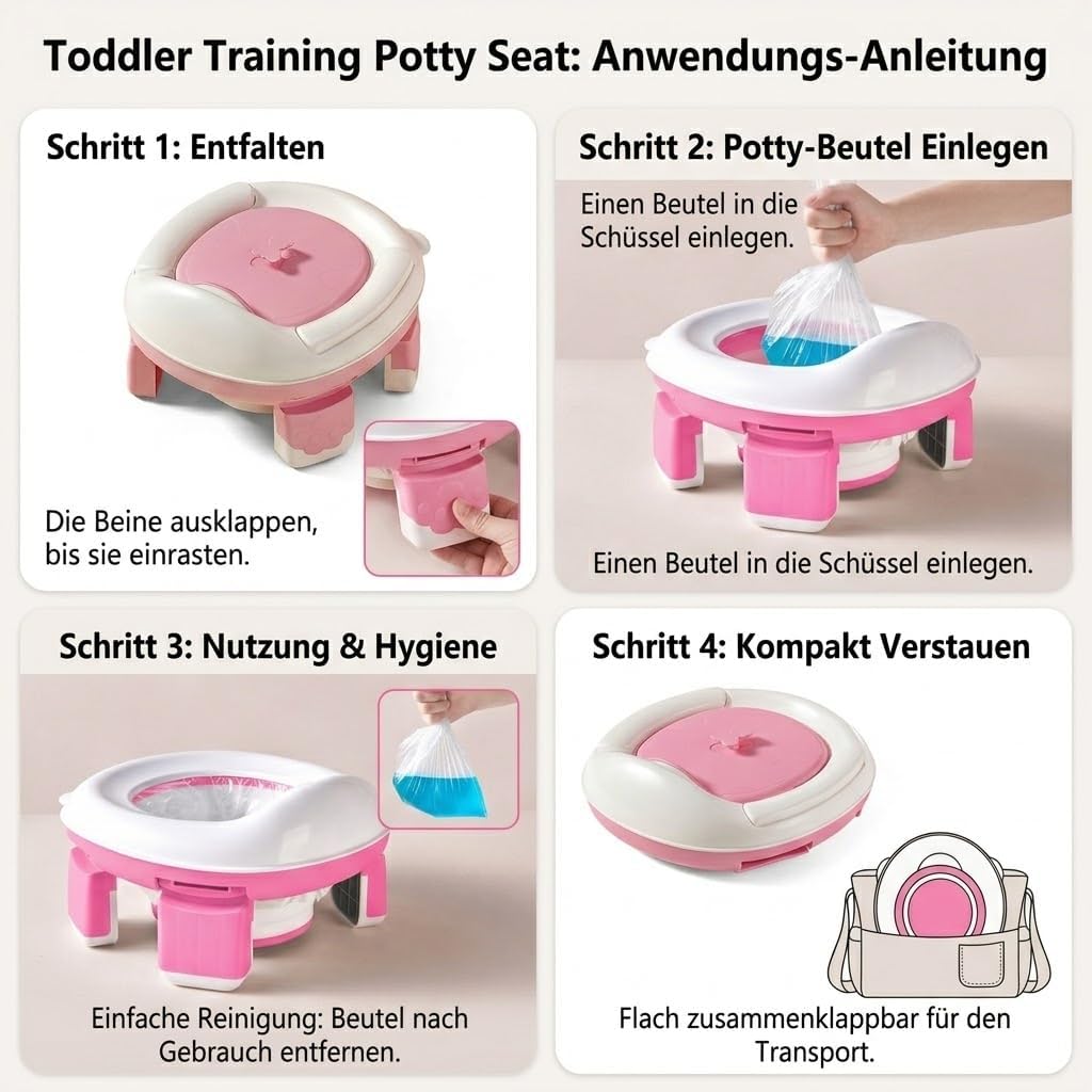 P & K Tragbarer Töpfchensitz Töpfchen für Kinder – Faltbare Reise-Toilette, Leicht & Kompakt, Einfac