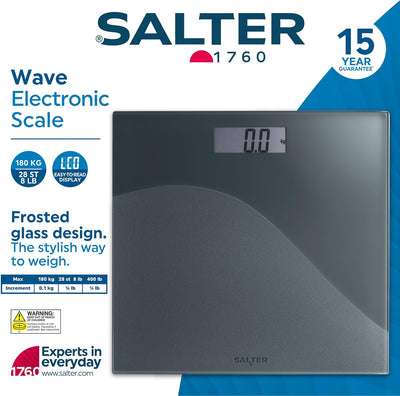 Salter SA00287WVFEU12 Wave Electronic Badwaage - Frosted Glas, 180kg Kapazität, strukturierte Plattf