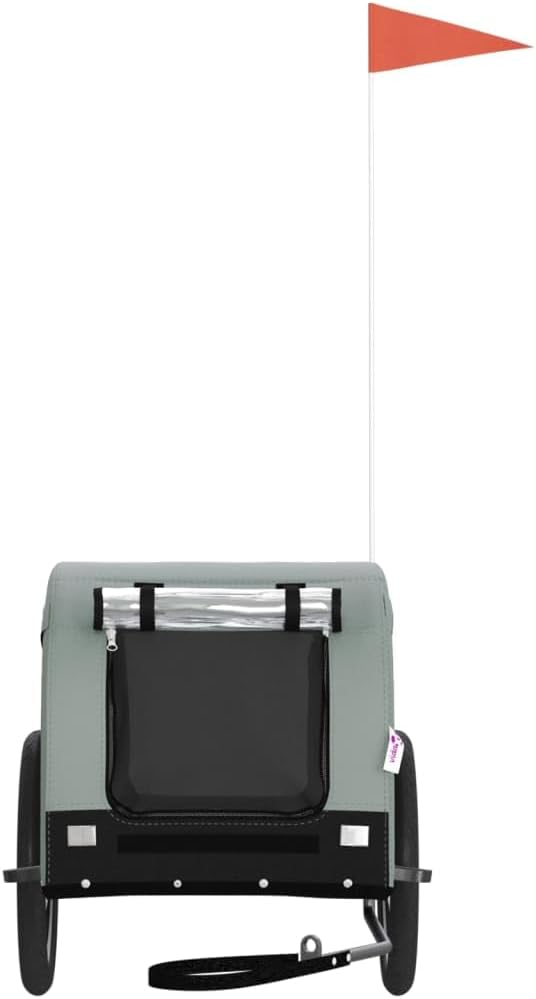 vidaXL Fahrradanhänger Hunde Grün und Schwarz Oxford-Gewebe &amp; Eisen Grau 124 x 65 x 66 cm, Grau 124