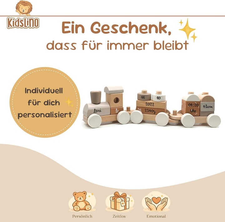 Personalisierte Holzeisenbahn Nougat – Personalisierte Geschenke Baby I Steckspielzeug I Geschenk zu