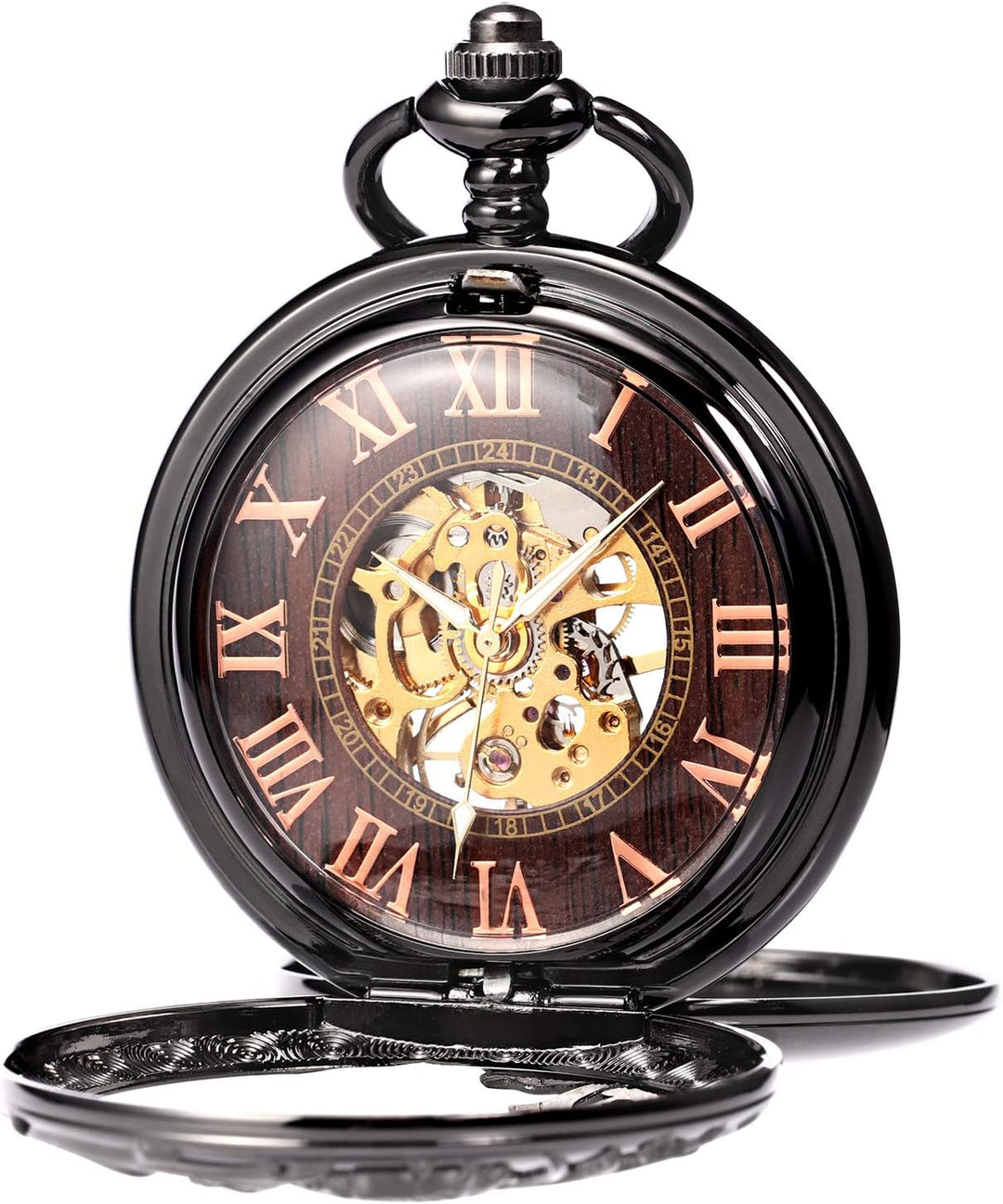 TREEWETO Antike Drache Mechanische Skelett-Taschenuhr mit Kette 5. Bronzebraun, 5. Bronzebraun