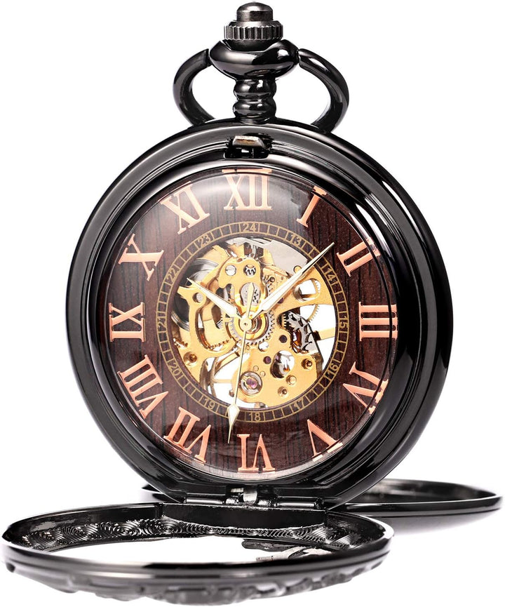 TREEWETO Antike Drache Mechanische Skelett-Taschenuhr mit Kette 5. Bronzebraun, 5. Bronzebraun