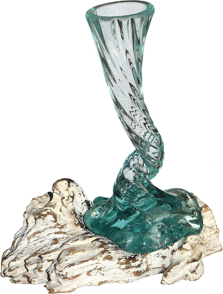 Wogeka - White Line Collection - weisse Glas-Vase Elegance auf Wurzel-Holz als Maritime Mediterrane