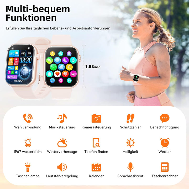 Hwagol Smartwatch Damen Herren, 1.85" Zoll Touchscreen Smart Watch mit Bluetooth Anrufe, Uhr Damen H