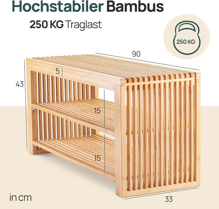 Bambus Schuhschrank - Schuhbank - Sitzbank mit Stauraum - Schuhregal Holz | BAM BOO BOX Schuhbank mi