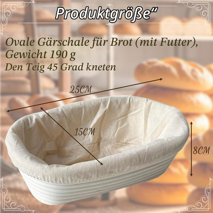 Gärkorb länglich,17 * 12 * 6cm Ovaler Brotkorb,Gärkorb，Oval Proofing Basket Set,Ovales Gärkörbchen,3
