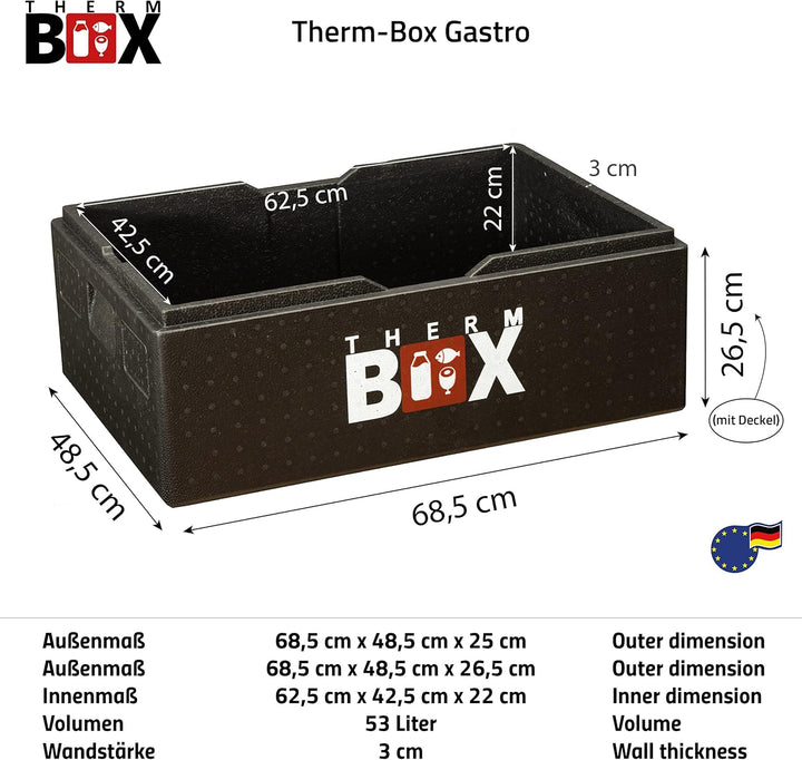 THERM BOX Profibox B53 für E2 Kisten 53 Liter Innen: 62,5x42,5x22cm Styroporbox Thermobox Warmhalteb