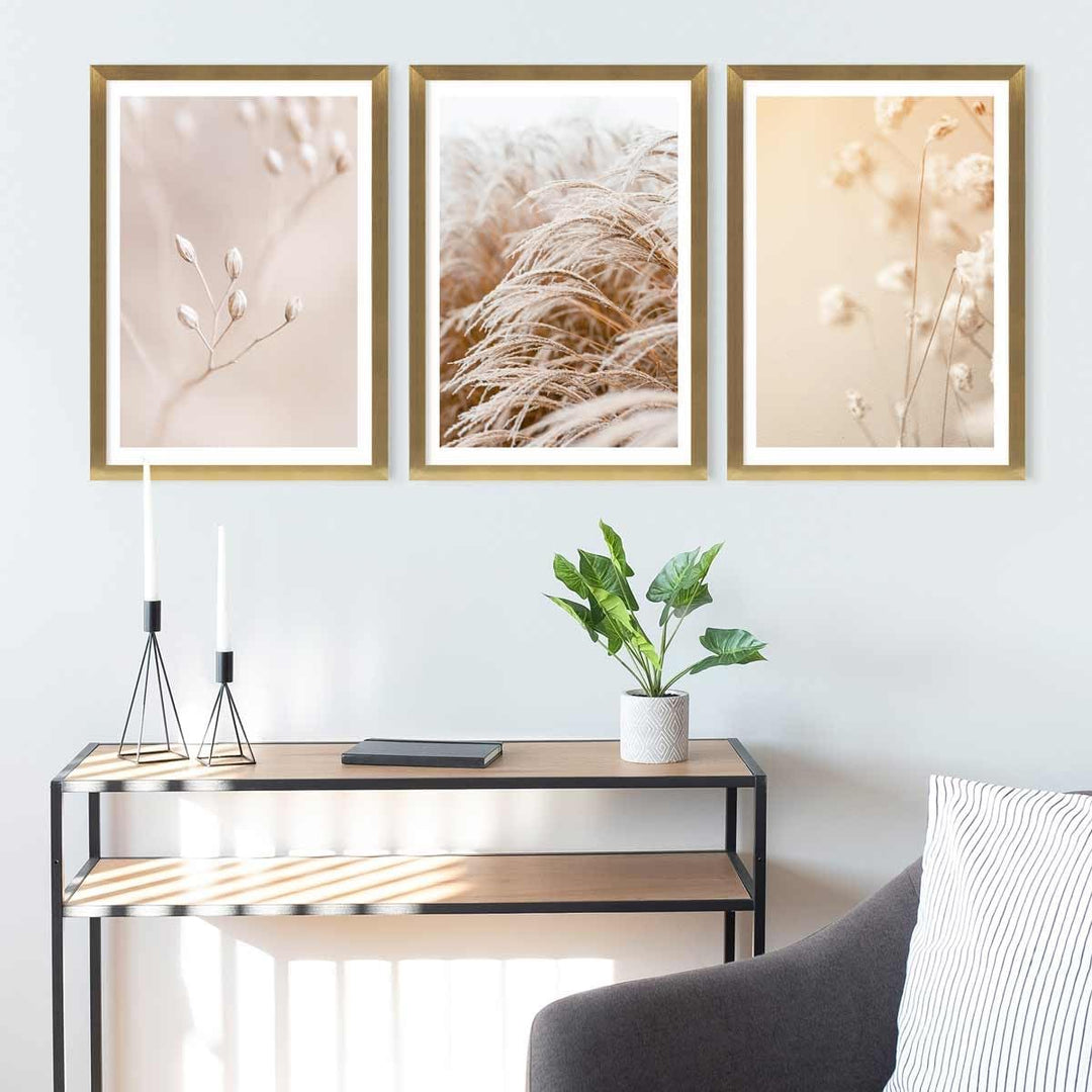 PHOTOLINI Bilderrahmen A2 42x59,4 cm Gold MDF-Holz, breite Rahmen, 3er Set, modern, bruchsicheres Ac