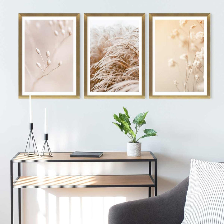 PHOTOLINI Bilderrahmen A2 42x59,4 cm Gold MDF-Holz, breite Rahmen, 3er Set, modern, bruchsicheres Ac