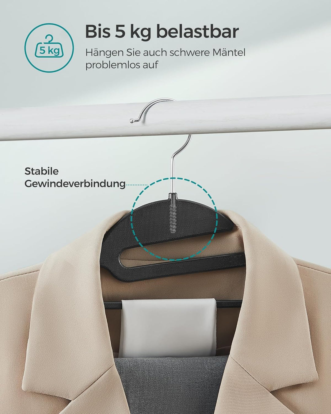 SONGMICS Kleiderbügel Kunststoff, 50er Set, Bügel mit U-förmiger Öffnung, rutschfest, platzsparend,