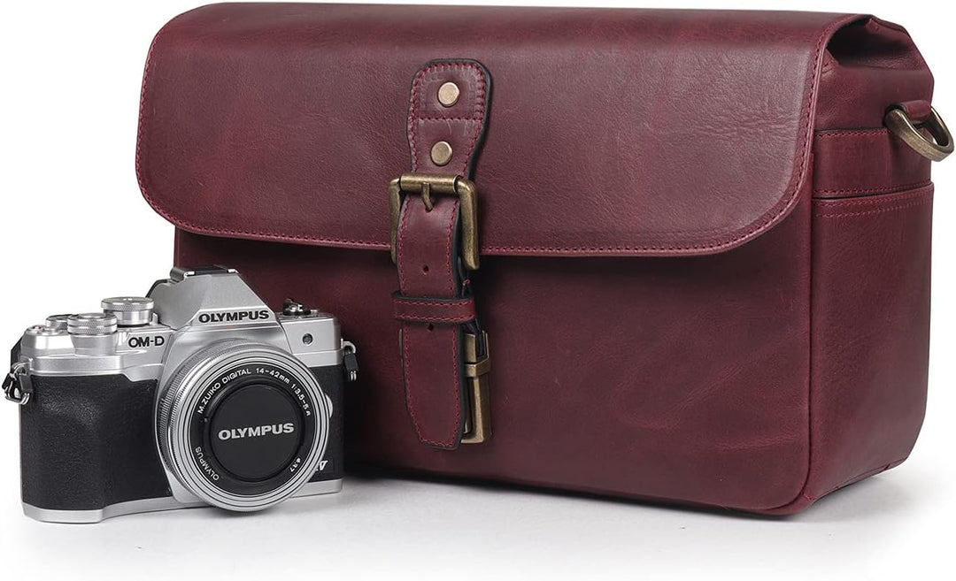 MegaGear MG1703 Torres Umhängetasche für Spiegel-, Sofort- und DSLR-Kameras, echtes Leder, Kastanien