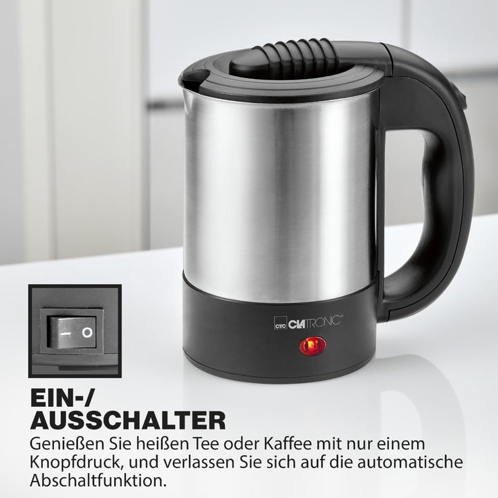 Clatronic® Wasserkocher mit 0,5L Füllmenge | Wasserkocher klein ideal für unterwegs | Reisewasserkoc
