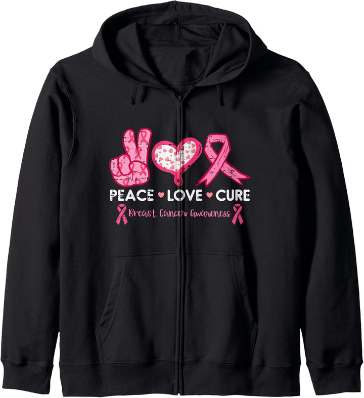 Peace Love Cure Brustkrebs-Bewusstsein Kampf Überlebender Frauen Kapuzenjacke