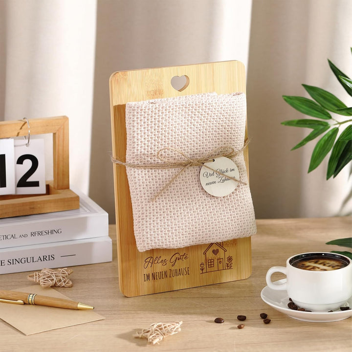Xuniea Einweihungsgeschenk Wohnung 28 x 18 cm Holz Schneidebrett Baumwolle Küchentuch Einzugsgeschen