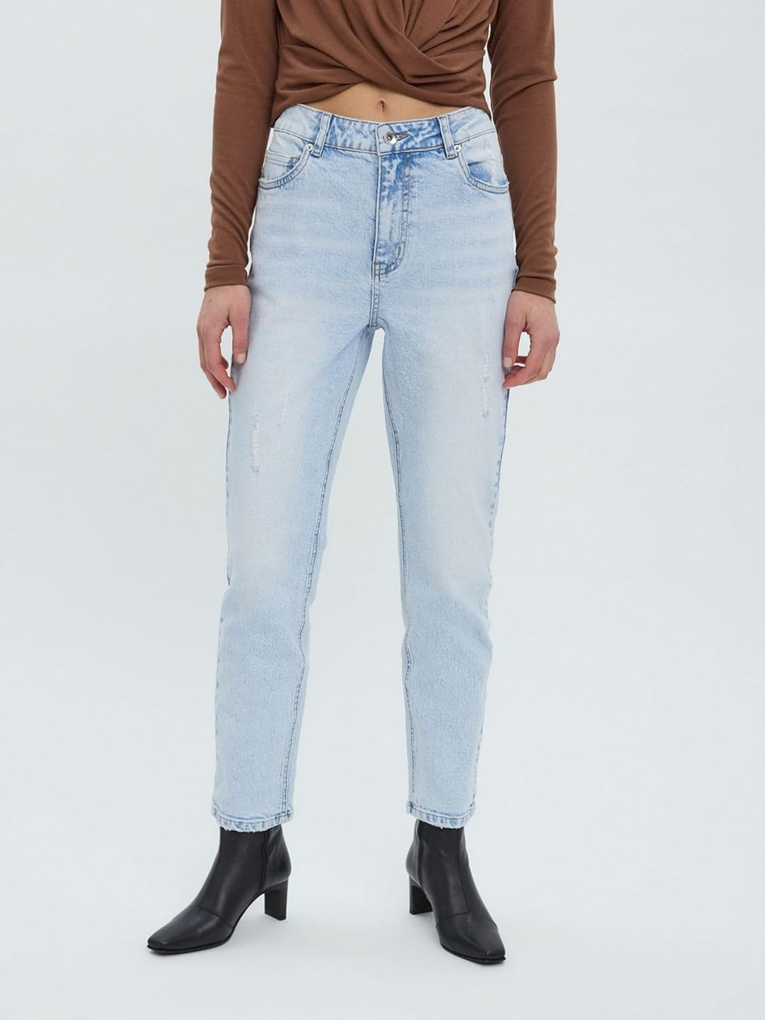 VERO MODA Branda High Rise Staight Jeans 25W / 32L Light Blue Denim, 25W / 32L Light Blue Denim