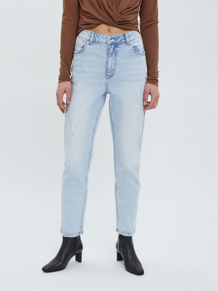 VERO MODA Branda High Rise Staight Jeans 25W / 32L Light Blue Denim, 25W / 32L Light Blue Denim