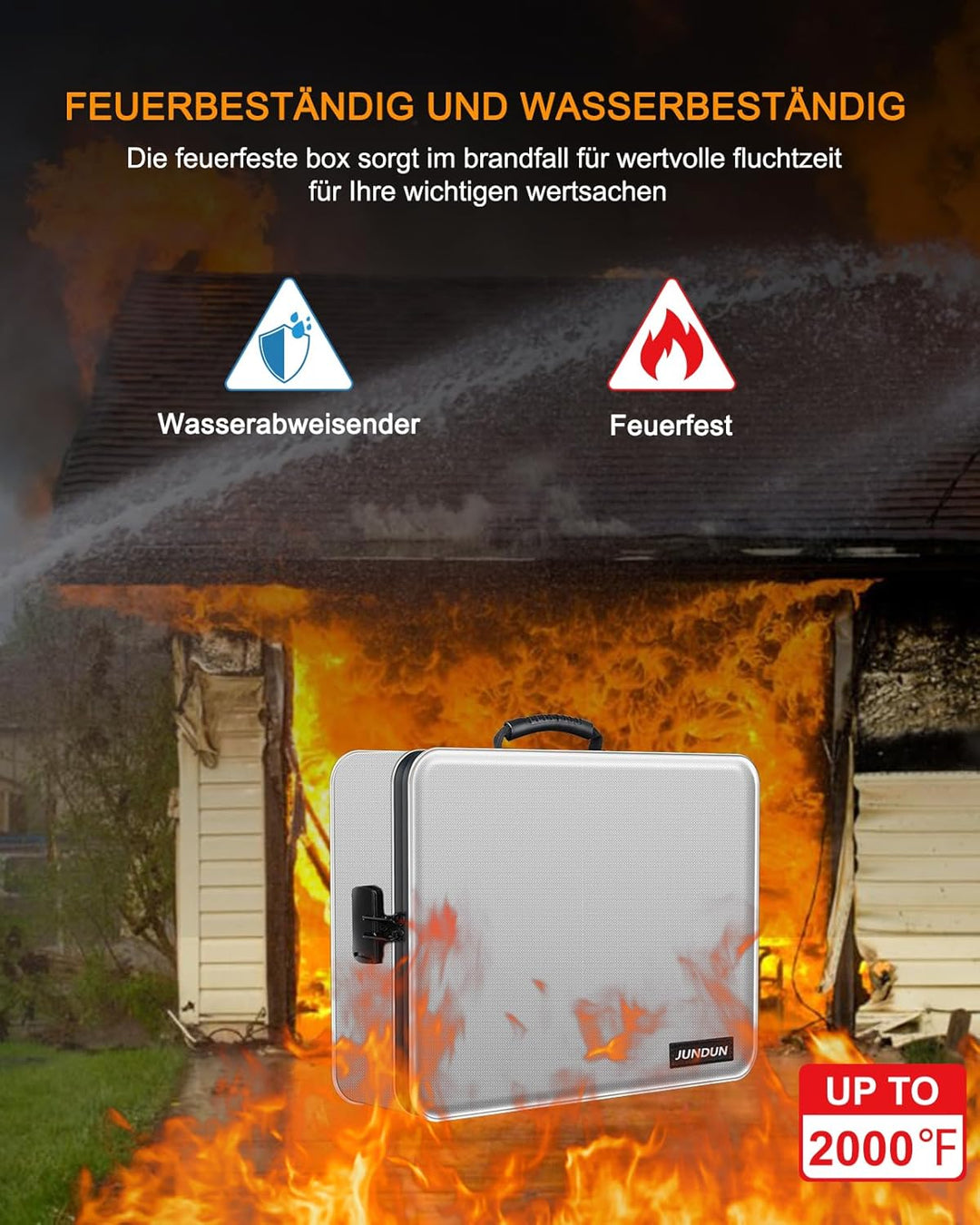 JUNDUN Dokumenten Organizer, Feuerfeste Dokumententasche mit Schloss, Dokumenten-Aufbewahrungsbox mi