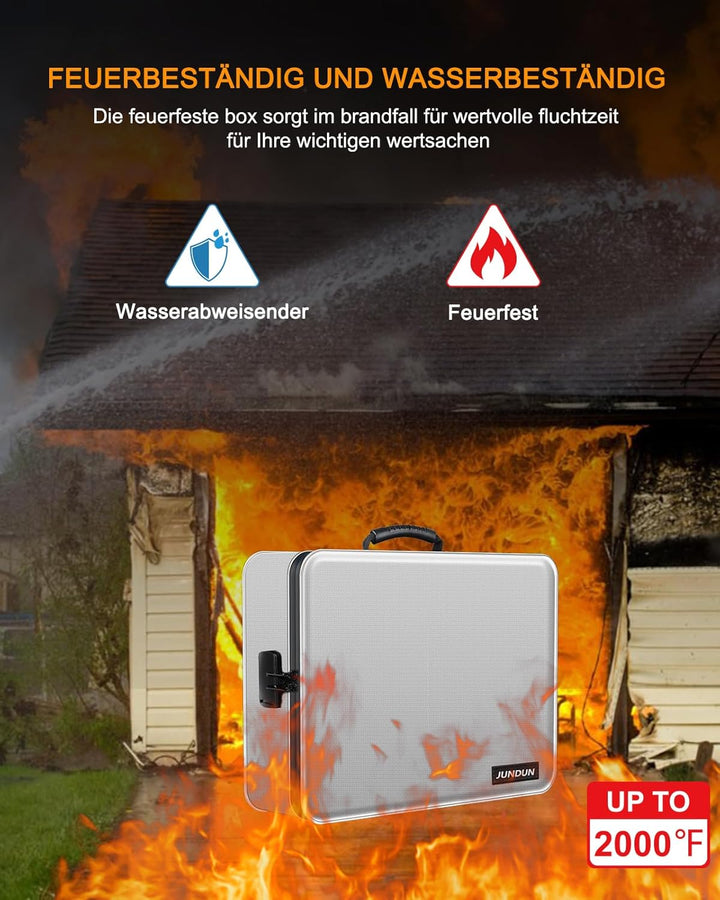 JUNDUN Dokumenten Organizer, Feuerfeste Dokumententasche mit Schloss, Dokumenten-Aufbewahrungsbox mi
