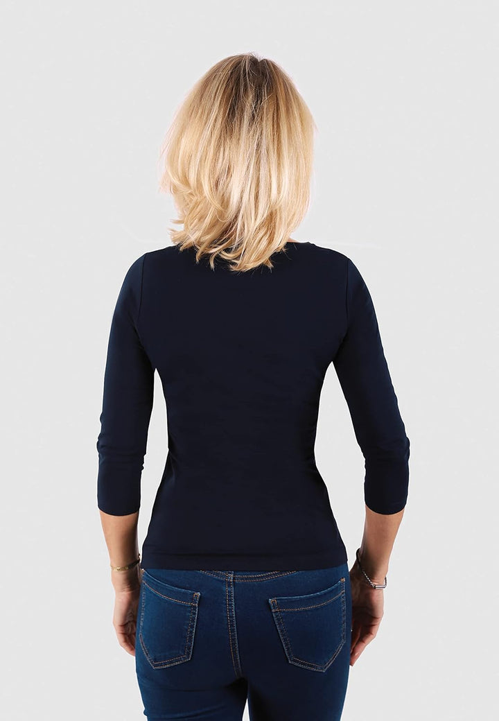 Silver Damen Basic Boat Neck Uboot U Boot Ausschnitt Boatneck 3/4 arm dreiviertelarm T-Shirt Obertei