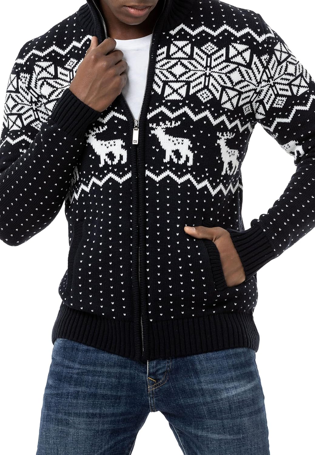 Redbridge Herren Strickjacke Norweger Strickpullover mit Reissverschluss S Navyblau, S Navyblau