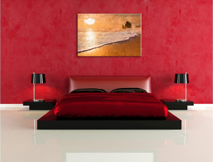 Pixxprint Sonnenuntergang Ozean Kunst Pinsel Effekt, Format: 100x70 auf Leinwand, 100x70