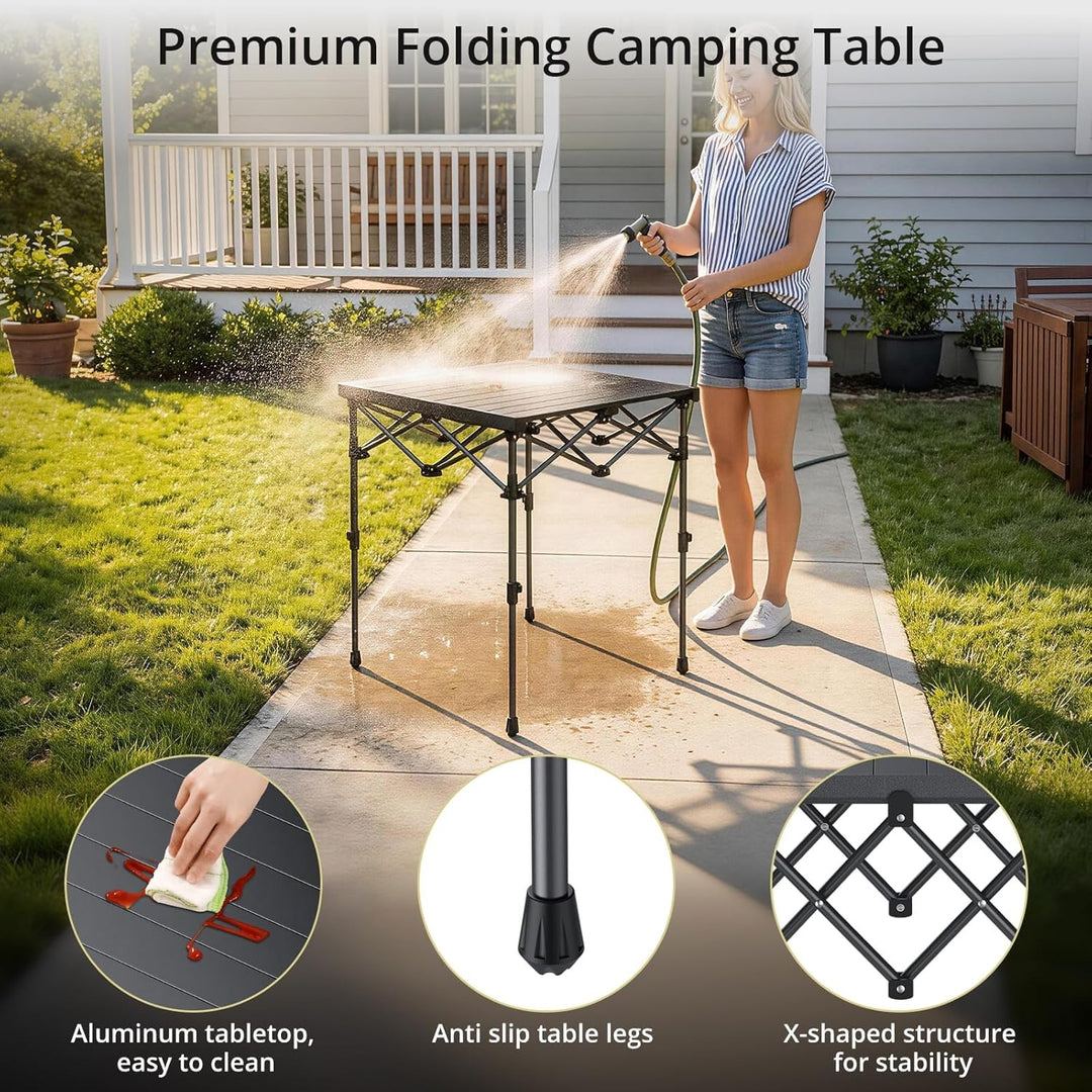 Anbte Campingtisch Klapptisch 67x58cm(LxB) Aluminium Aufrollbare Tischplatte mit 2 Höhen 44/70cm X-F