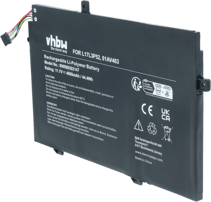 vhbw Akku kompatibel mit Lenovo ThinkPad E590 20NBA00GCD, E590-20NC0003GE, L490, L580 Notebook (4000