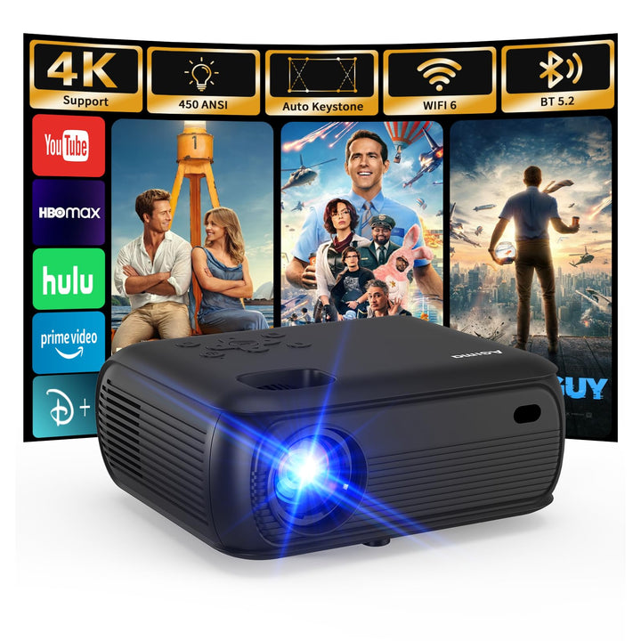 Mini Beamer mit WLAN und Bluetooth, 1080P Native, 4K-Unterstützung, Premium-Lautsprecher, Smart Andr