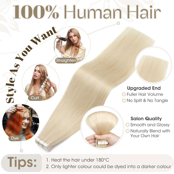 Elailite Tape Extensions Haarverlängerung - 20Stück Tape in Extensions Echthaar - Remy Real Human Ha