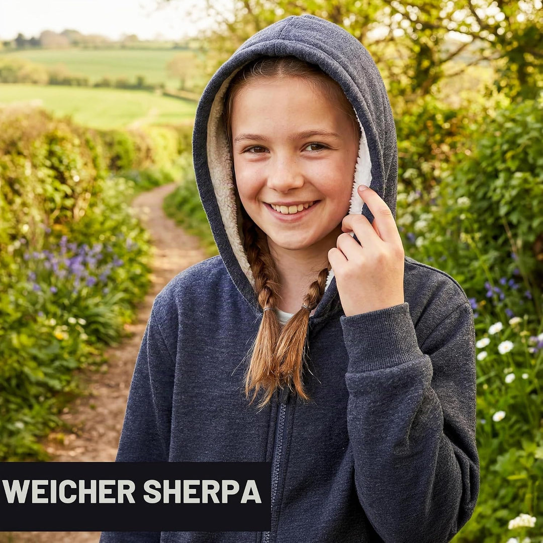 CityComfort Pullover Mädchen mit Fleece-Futter und Kapuze, Fleecejacke Kinder Mädchen Zipper Hoodie
