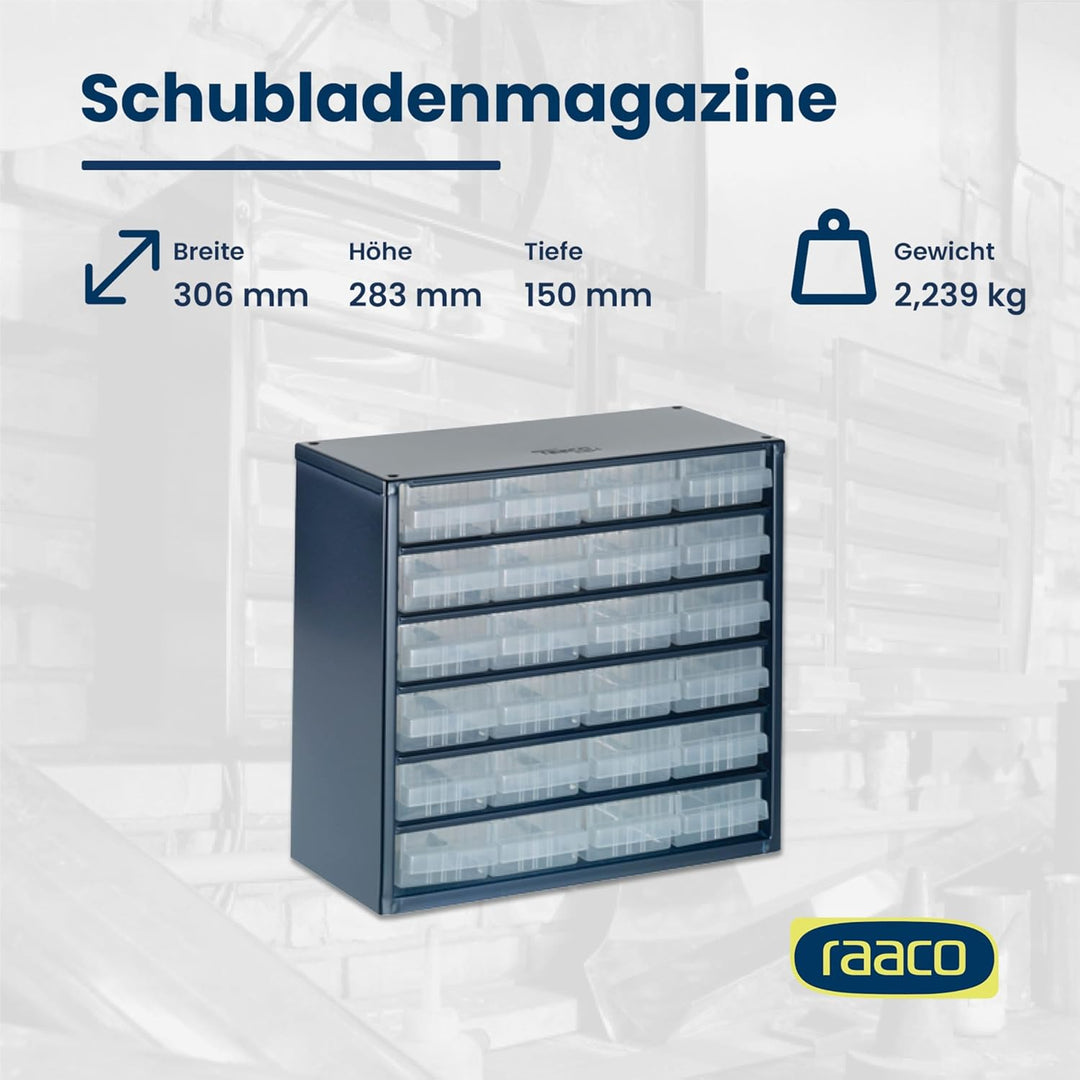 raaco Kleinteilemagazin C6-24 mit 24 Schubladen, Tragkraft 19.8 kg, 15 x 30.6 x 28.3 cm, geeignet fü