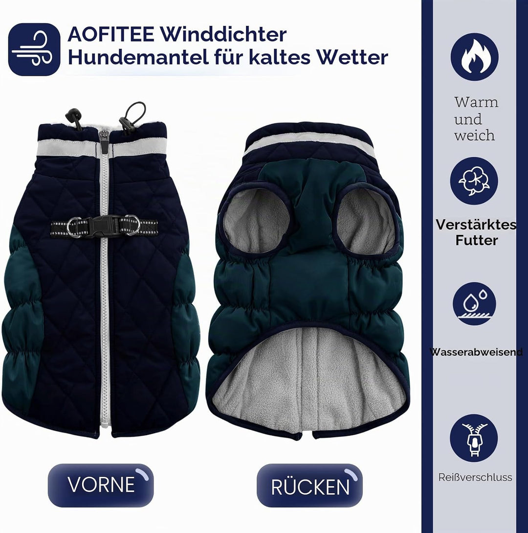 AOFITEE Hundejacke Kleine Hunde, Wasserdicht Hunde Wintermantel Warm Hundemantel mit Geschirr, Rollk